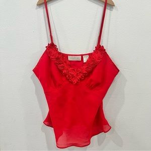 Vintage 1960s Delicates Red Cami V-neck Floral Adjustable Tank Top